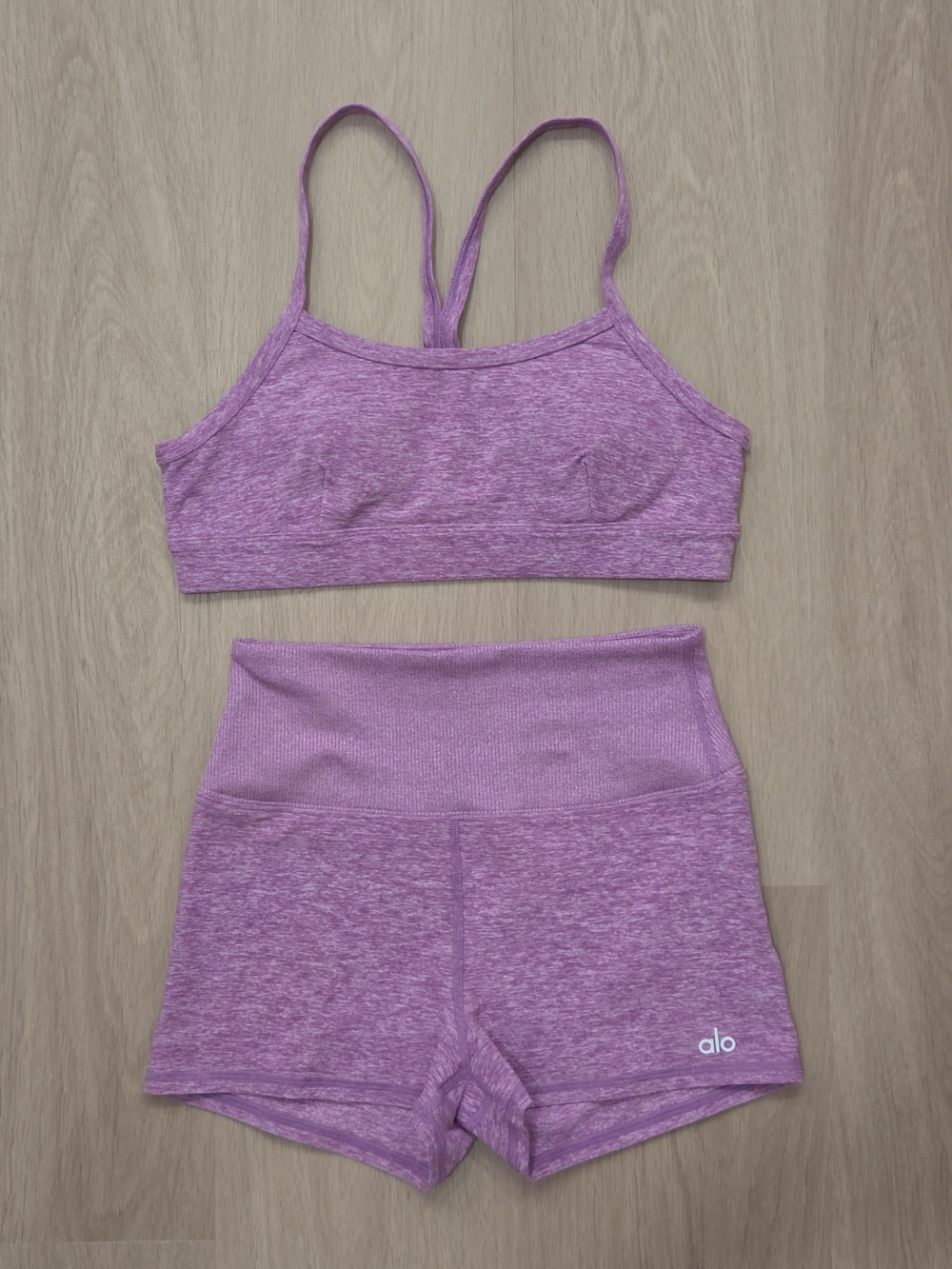 ALO Yoga Seamless Sports Bra (Size S) & High-Waist Shorts (Size XS)